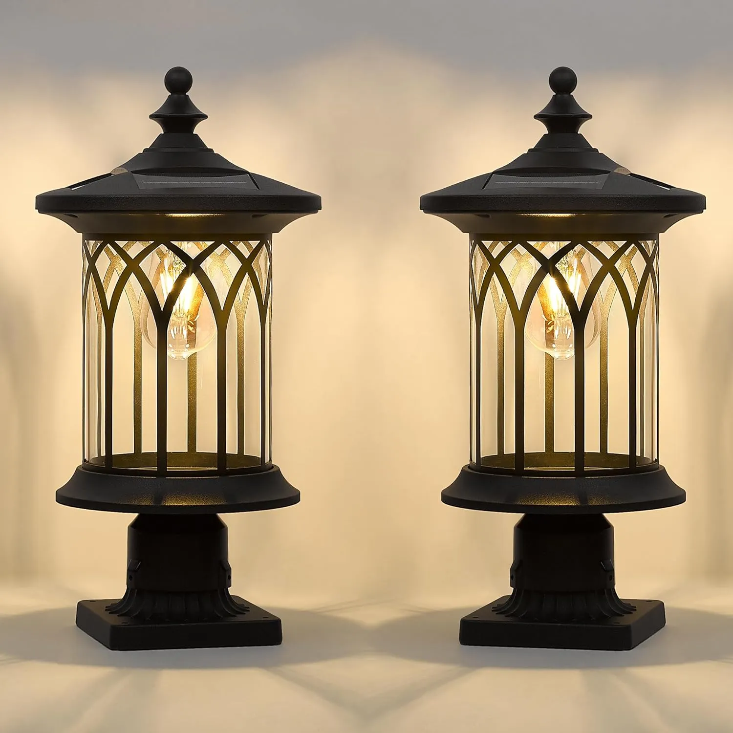 Solar Post Lights 2 Pack, Dusk to Dawn Solar Lamp Post Light Fixture E26 Base Socket, IP44 Waterproof Post Lights Outdoor Solar Powered for Pathway, Driveway, Lawn, K235SPL10-2