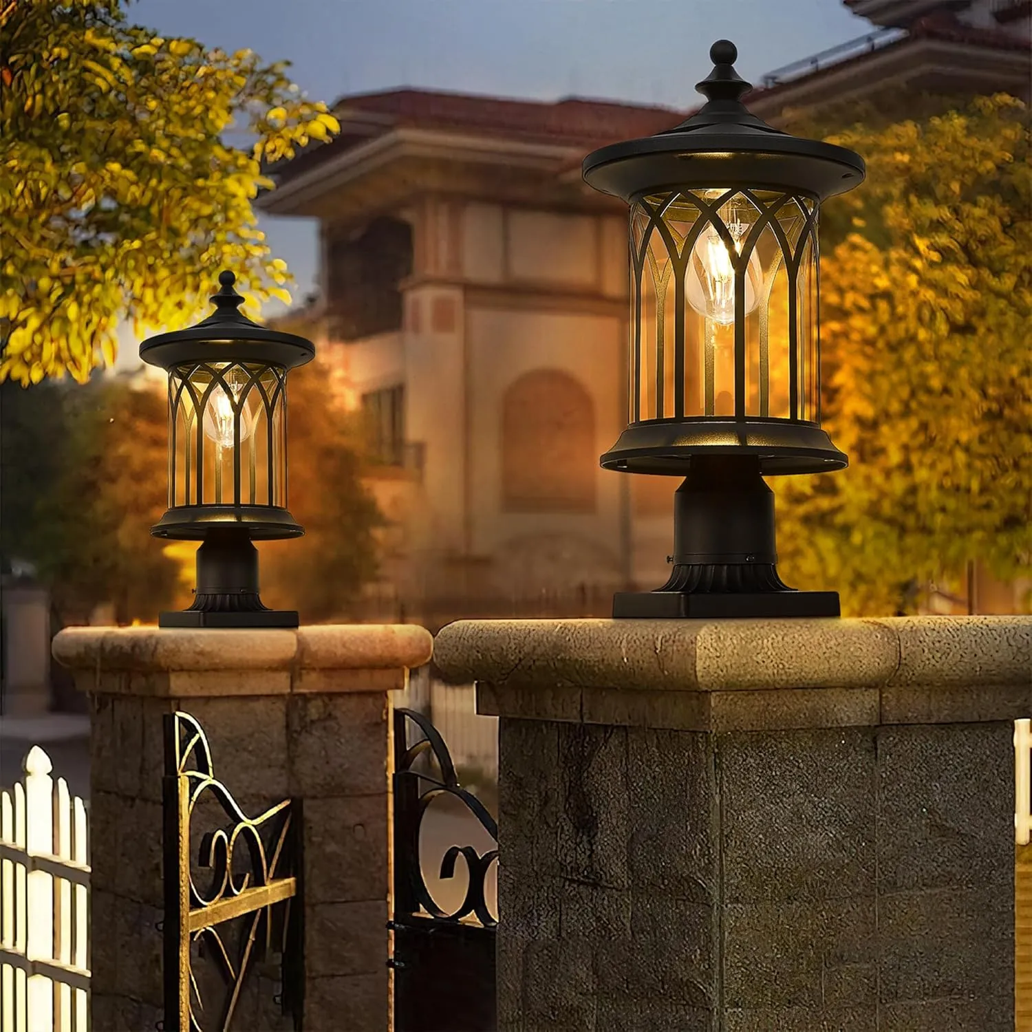 Solar Post Lights 2 Pack, Dusk to Dawn Solar Lamp Post Light Fixture E26 Base Socket, IP44 Waterproof Post Lights Outdoor Solar Powered for Pathway, Driveway, Lawn, K235SPL10-2
