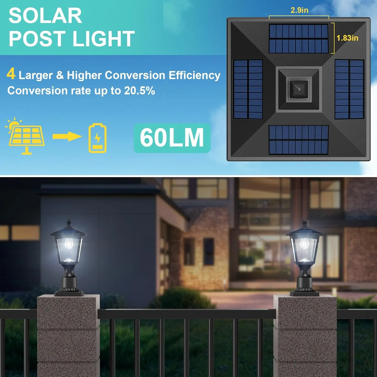 Solar Post Lights, 6000K Dusk to Dawn Solar Lamp Post Light with Pier Mount Base, Solar Post Lights Outdoor Waterproof for Garden Yard Landscape Pole Pillar, Outside Decorative Lamp(Cool White)