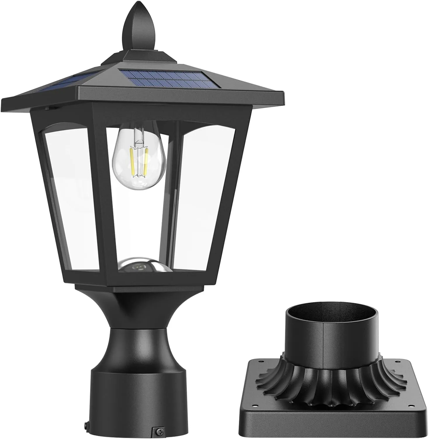 Solar Post Lights, 6000K Dusk to Dawn Solar Lamp Post Light with Pier Mount Base, Solar Post Lights Outdoor Waterproof for Garden Yard Landscape Pole Pillar, Outside Decorative Lamp(Cool White)