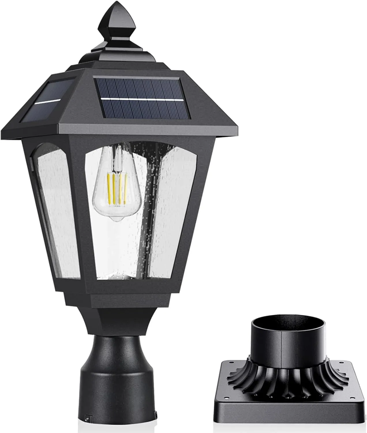 Solar Post Lights Outdoor, Solar Lamp Post Light, Aluminium Solar Powered Dusk to Dawn Outdoor Post Lights with Pier Mount Base, Perfect for Outside Yard Garden Pole Pillar, 100 Lumens (Warm White) ﻿