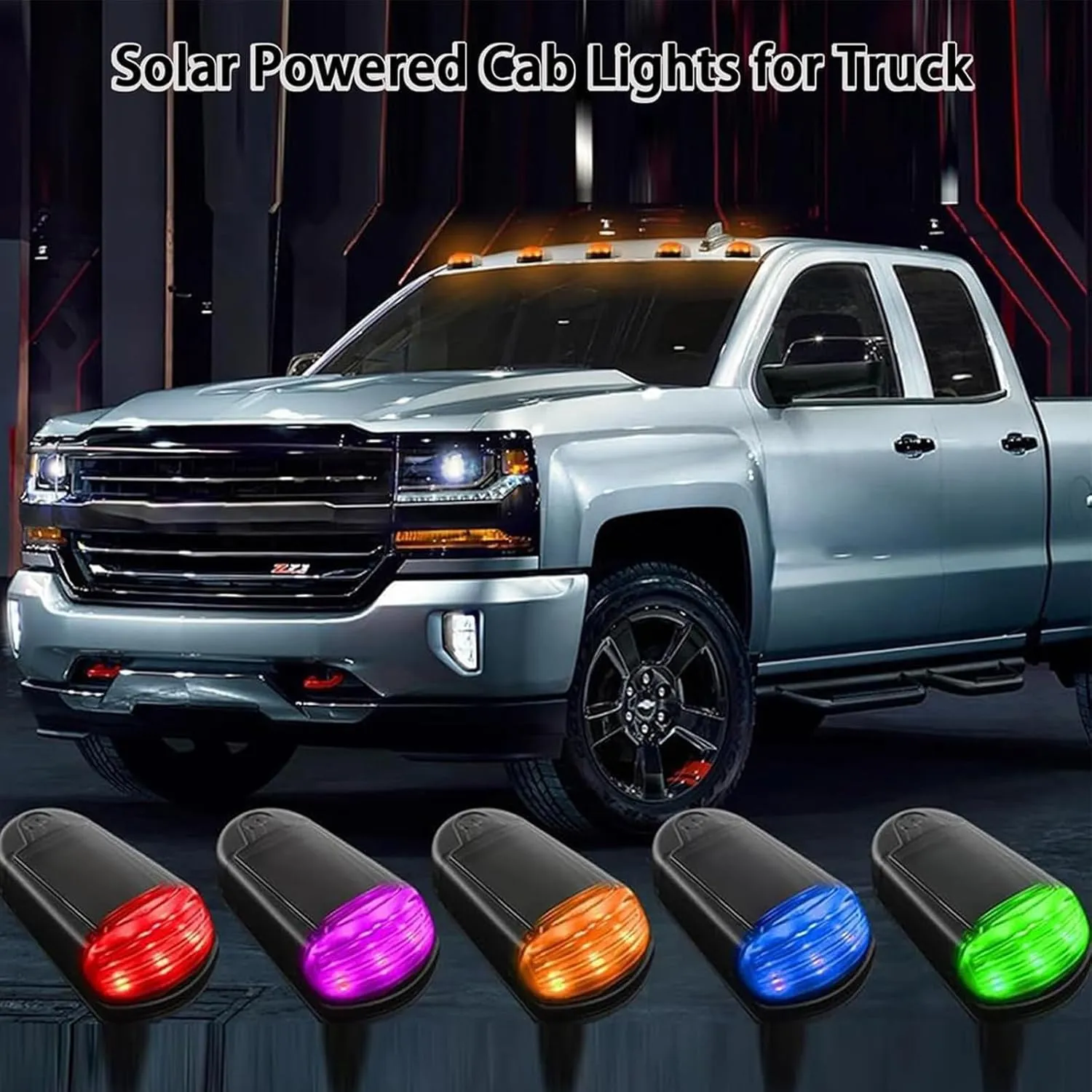 Solar Powered Cab Lights For Truck,Wireless Solar Cab Lights For Truck,Solar-Powered Truck Cab Led Lights,No Drill Car Cab Lights (Black, Yellow light)