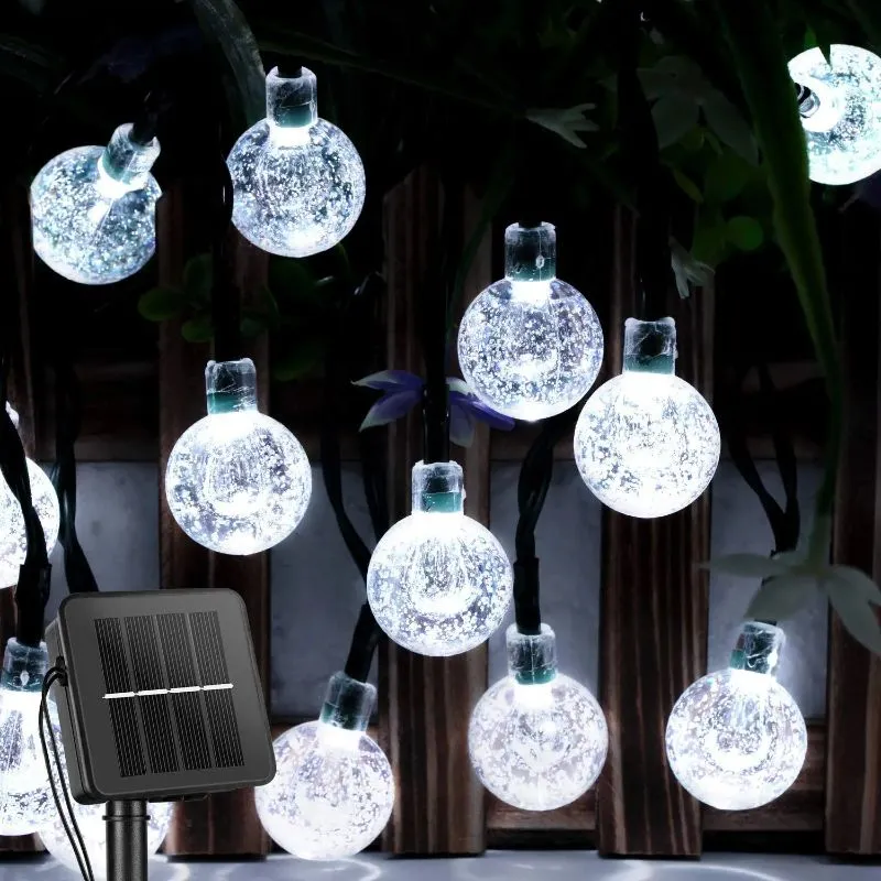 Solar Powered Waterproof Crystal Globe Lights – 35.6 ft Outdoor LED String Lights with 8 Modes (Perfect for Garden, Patio, Events)