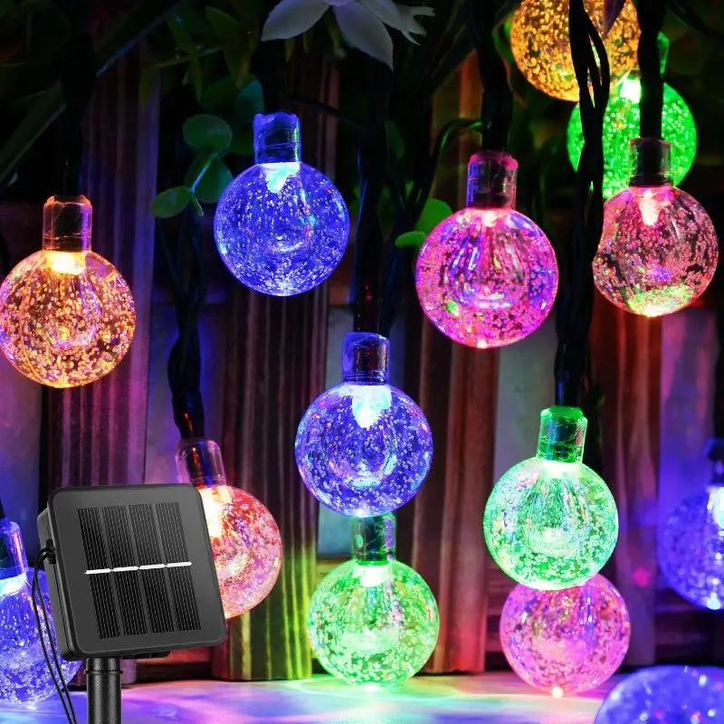 Solar Powered Waterproof Crystal Globe Lights – 35.6 ft Outdoor LED String Lights with 8 Modes (Perfect for Garden, Patio, Events)