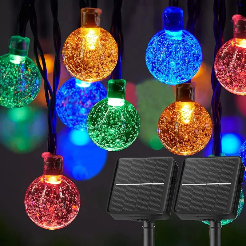 Solar Powered Waterproof Crystal Globe Lights – 35.6 ft Outdoor LED String Lights with 8 Modes (Perfect for Garden, Patio, Events)