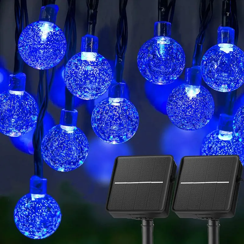 Solar Powered Waterproof Crystal Globe Lights – 35.6 ft Outdoor LED String Lights with 8 Modes (Perfect for Garden, Patio, Events)