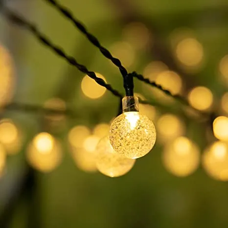 Solar Powered Waterproof Crystal Globe Lights – 35.6 ft Outdoor LED String Lights with 8 Modes (Perfect for Garden, Patio, Events)