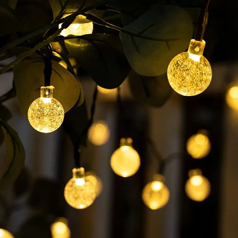 Solar Powered Waterproof Crystal Globe Lights – 35.6 ft Outdoor LED String Lights with 8 Modes (Perfect for Garden, Patio, Events)