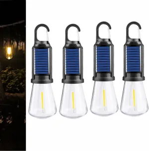 Solar Rechargeable USB Hooked Camping Light, Portable Tent LED Lights Lamp Waterproof, Outdoor Hanging Light Bulbs with Clip Hook for Camping,Vintage Camping Tent Lights(4 PCS)