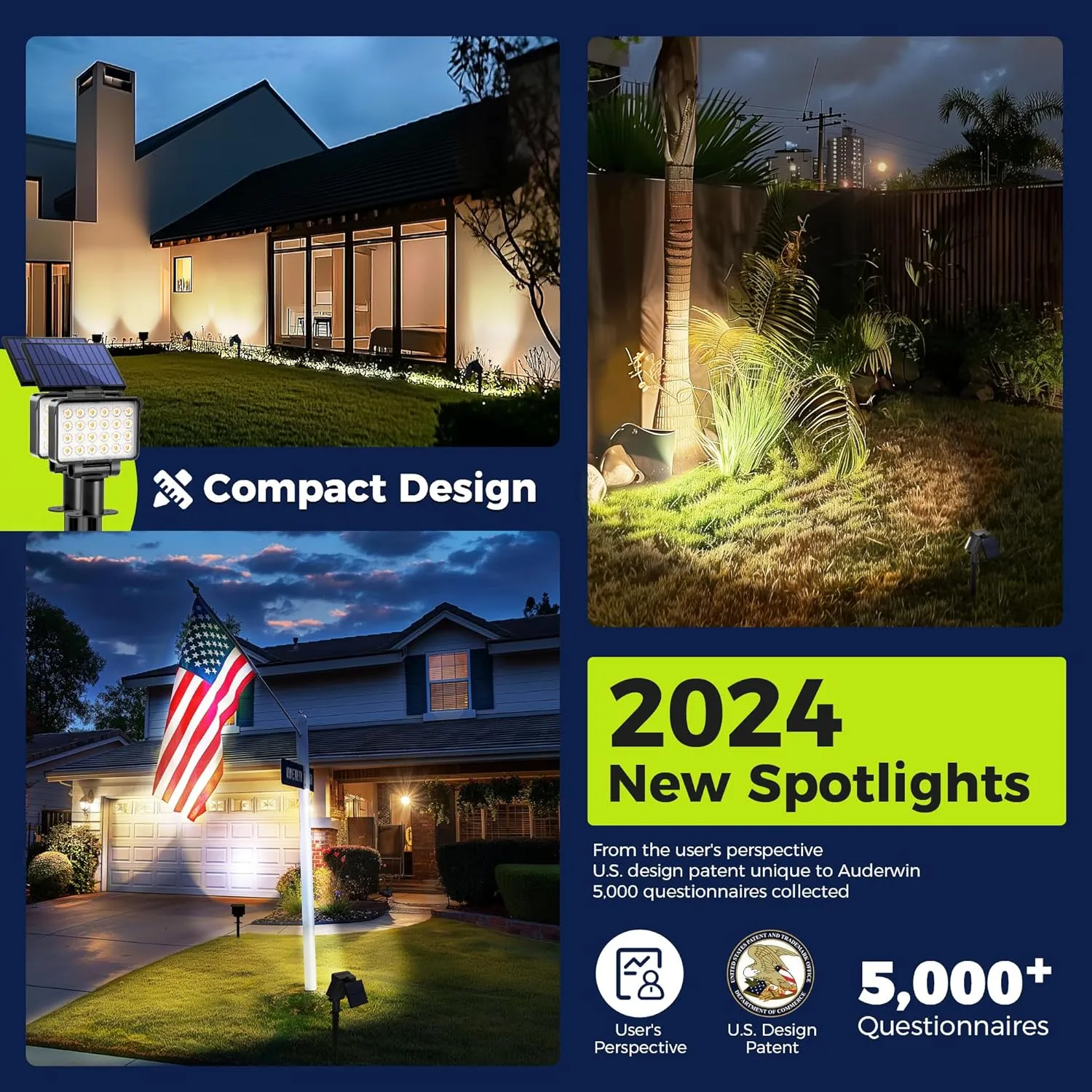 Solar Spot Lights Outdoor Waterproof for Flag, Tree, House, Garden, Yard, Landscape Spotlights for Accent Uplighting Decorations-2 Pack, Natural Light