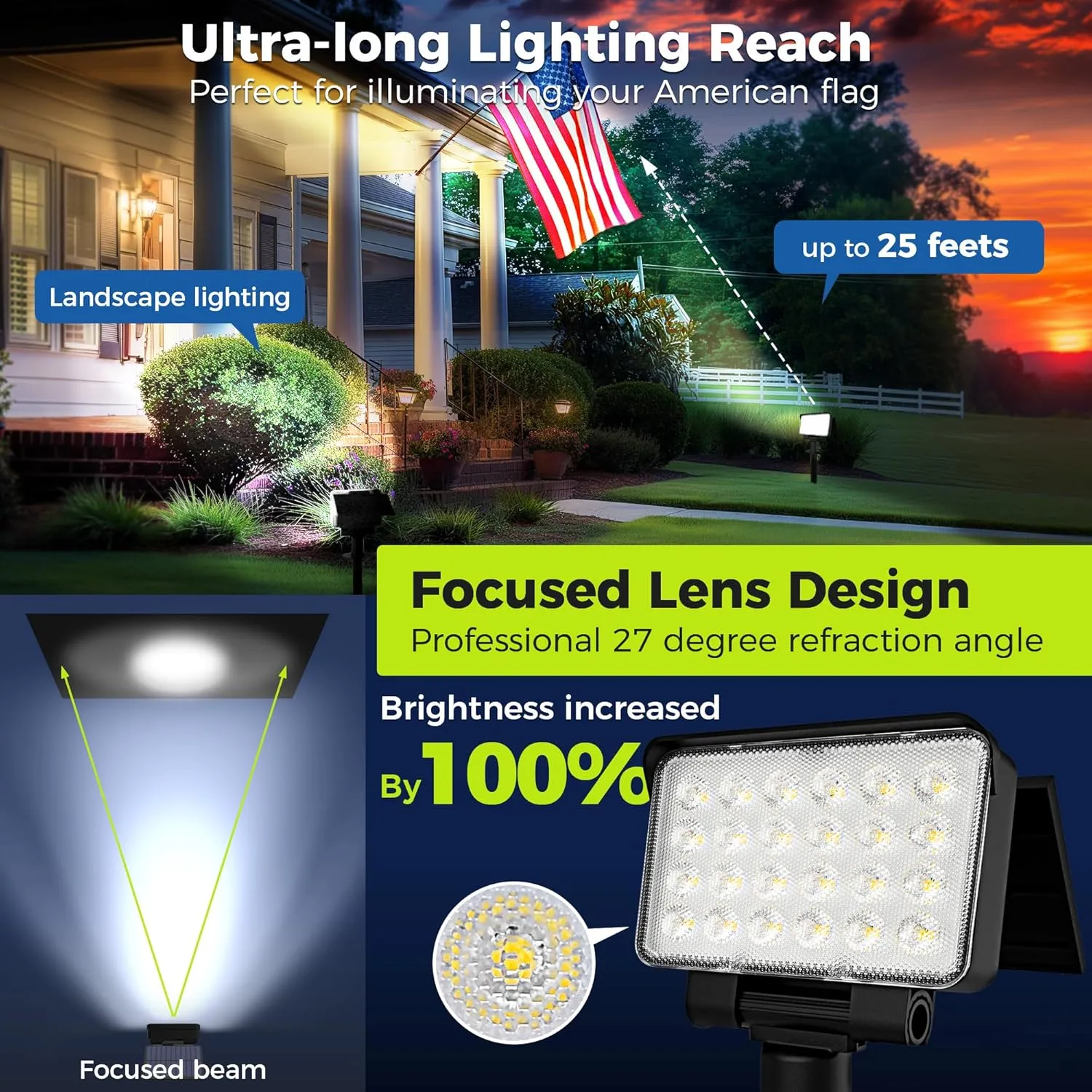 Solar Spot Lights Outdoor Waterproof for Flag, Tree, House, Garden, Yard, Landscape Spotlights for Accent Uplighting Decorations-2 Pack, Natural Light