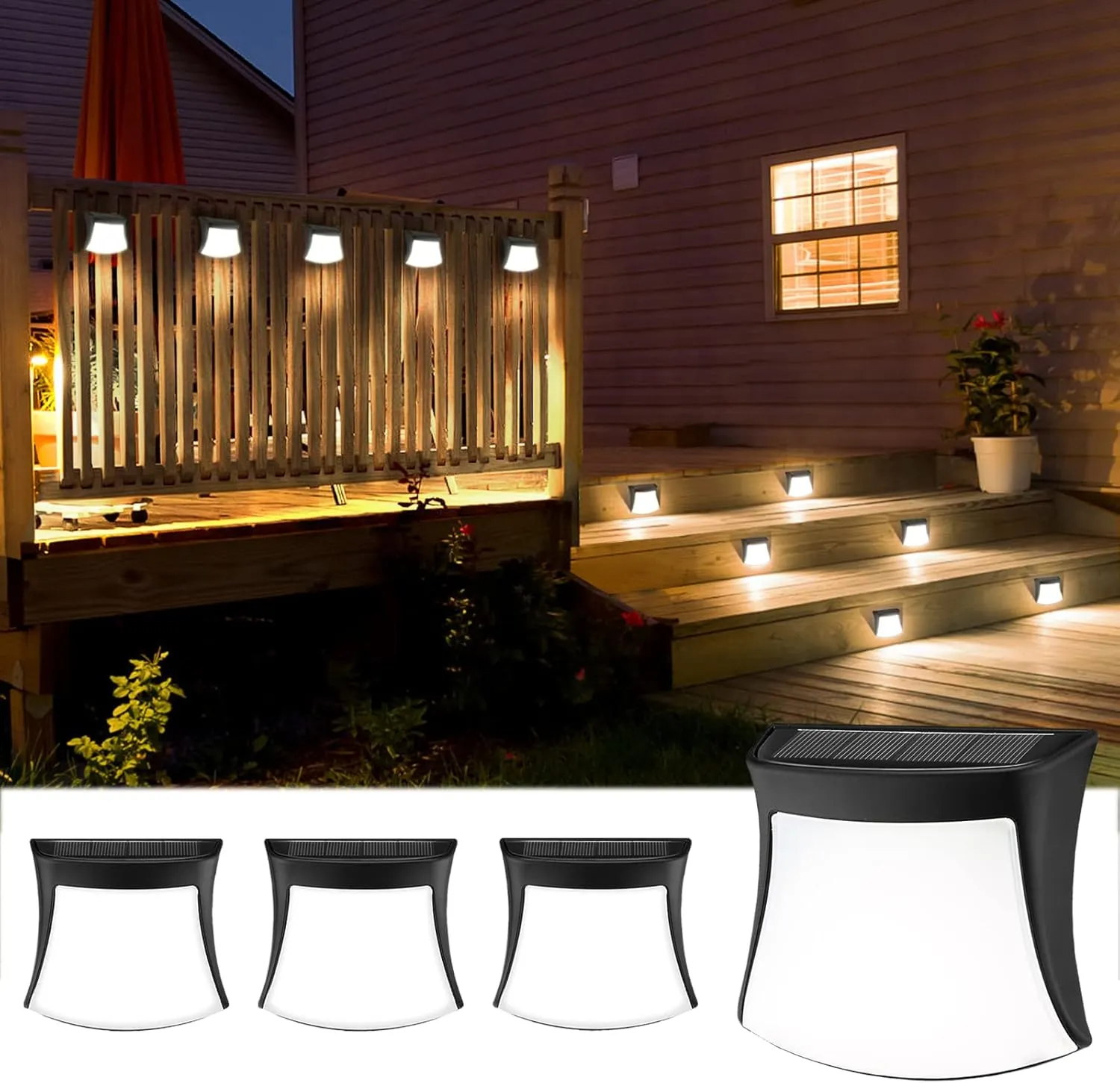 Solar Step Lights Outdoor 4 Pack, LED Solar Fence Lights Outdoor Waterproof IP55 Lights for Garden, Yard, Patio, Stairs, Step Decoration, (Cold White)