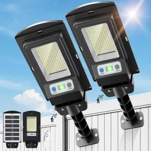 Solar Street Lights Outdoor, 20000LM Waterproof Motion Sensor Powered Solar Light, 6500K Dusk to Dawn LED Flood Light with Remote Control, Commercial Area Lighting for Outside Parking Lot (2 Pack)