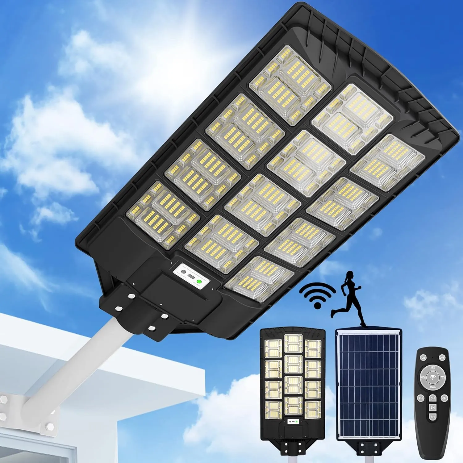 Solar Street Lights Outdoor Waterproof,1200W/100000LM Outdoor Led Street Light Dusk to Dawn,Street Lights Solar Powered with Motion Sensor and Remote Control for Parking Lot,Yard,Garden, Field