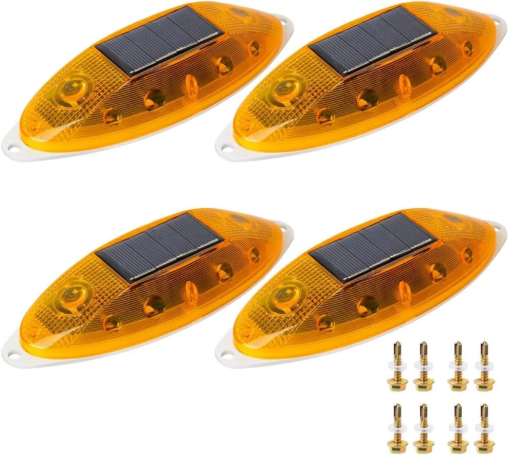 Solar Strobe Warning Light Sensitive LED Warning Lamp Super Bright IP65 Waterproof Light Control Flashing Beacon Barricade Construction Safety Road Signs Flash Traffic Lights-4 PCS (Yellow)