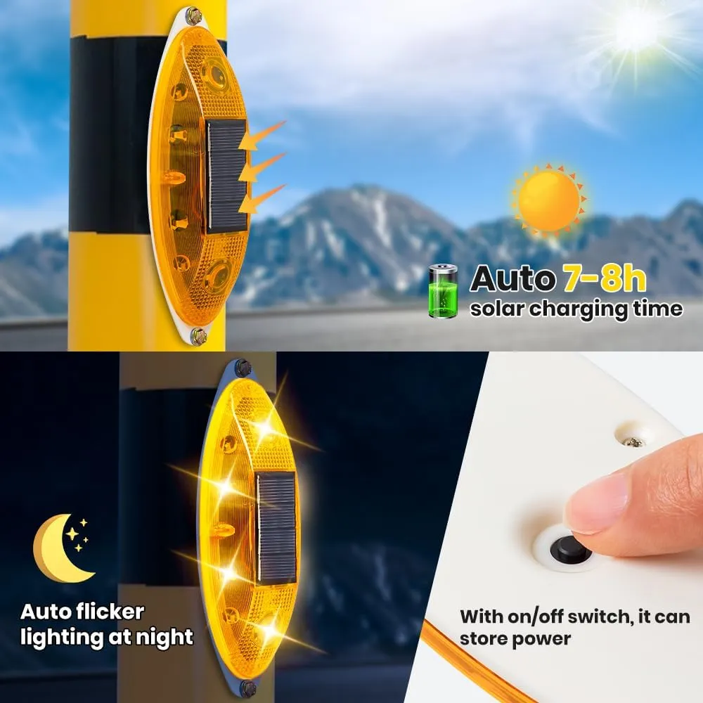 Solar Strobe Warning Light Sensitive LED Warning Lamp Super Bright IP65 Waterproof Light Control Flashing Beacon Barricade Construction Safety Road Signs Flash Traffic Lights-4 PCS (Yellow)