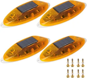 Solar Strobe Warning Light Sensitive LED Warning Lamp Super Bright IP65 Waterproof Light Control Flashing Beacon Barricade Construction Safety Road Signs Flash Traffic Lights-4 PCS (Yellow)