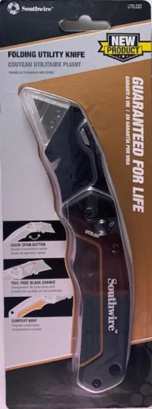 Southwire UTILQO Folding Retractable Utility Knife With On Tool Blade Storage