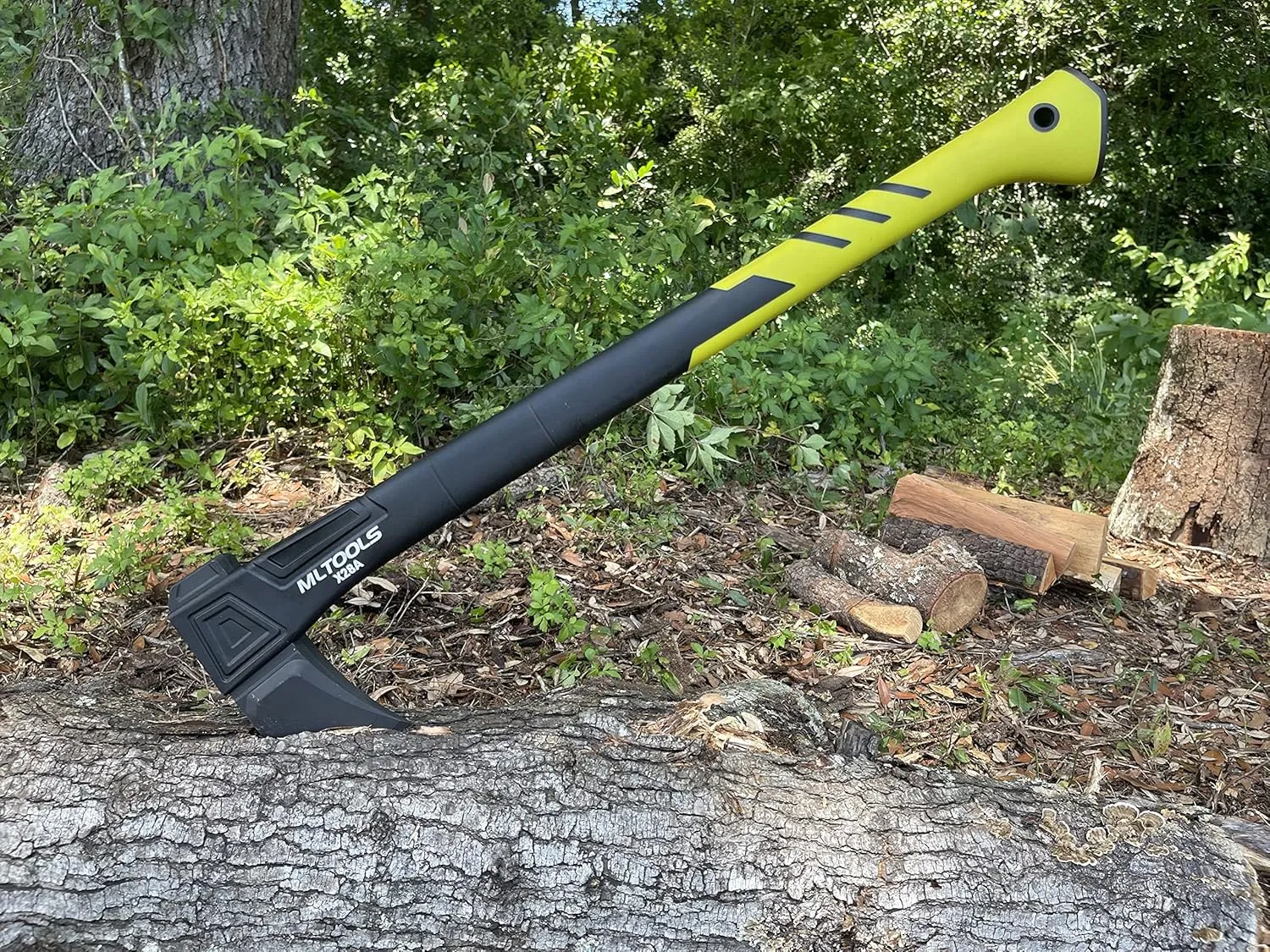 Splitting Axe X28A - Camping Axe with Fiberglass Ergonomic Handle, High Carbon Steel Head - Torque & Weatherproof Survival Axes and Hatchets - Non-Slip Grip - Protection Guard & Lock - 28”