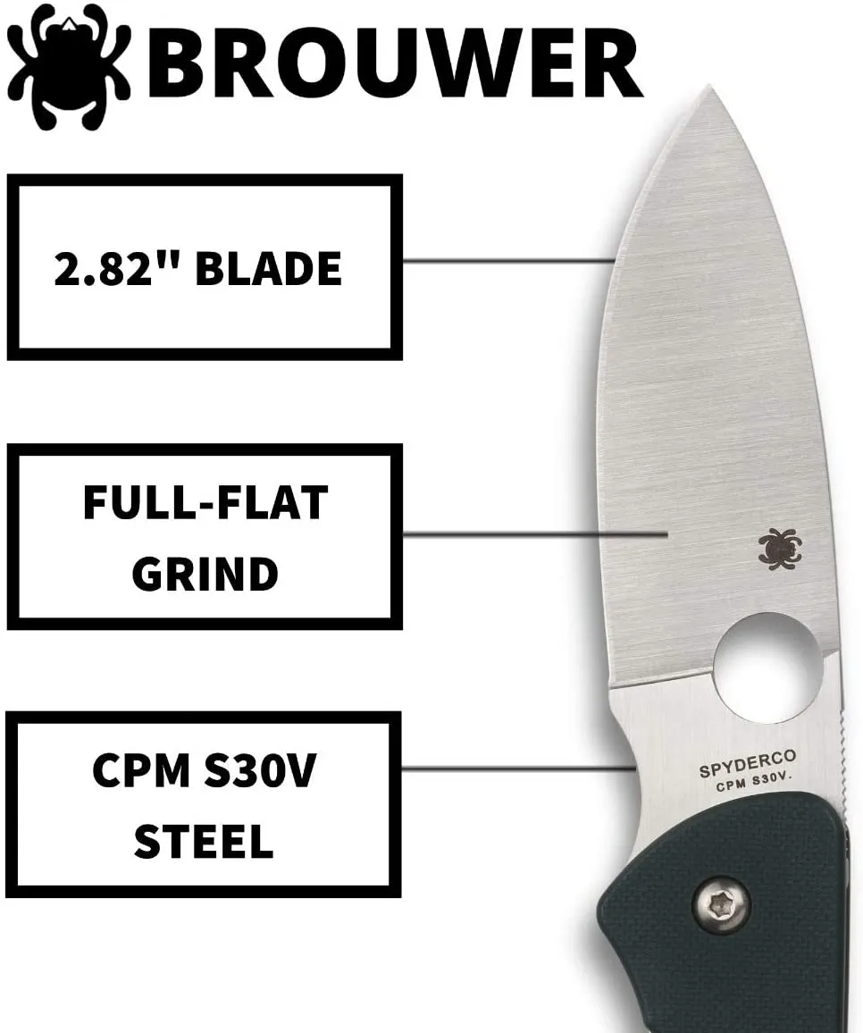 Spyderco Brouwer Folder PlainEdge Folding Pocket Knife, Green G10 Handle