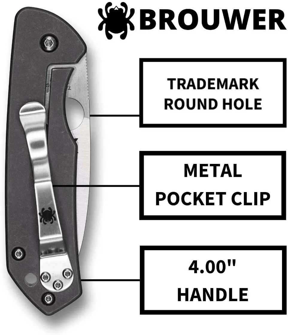 Spyderco Brouwer Folder PlainEdge Folding Pocket Knife, Green G10 Handle