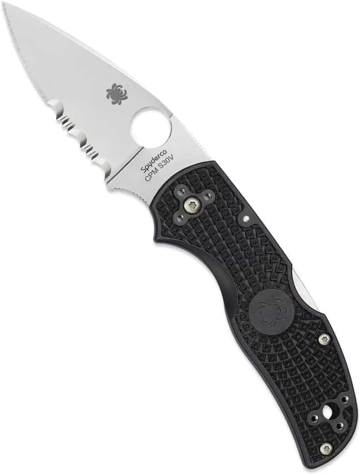 Spyderco Native 5 Lightweight Folding Utility Pocket Knife with 2.95 Inch CPM S30V Steel Blade and Black FRN Handle - CombinationEdge - C41PSBK5