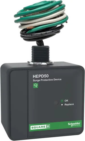 Square D by Schneider Electric HEPD50 Universal Whole House Surge Protection Device, 1-Phase, 3-Wire   Ground for 120/240V, 50kA, Black