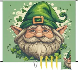 St. Patrick's Day Beach Blanket, Sandproof Beach Mat, 68 x 59 Waterproof Quick Drying Sand Free Mat with 4 x Ground Spikes for Outdoor Travel Camping Hiking, St Patricks Day Gnomes Clover