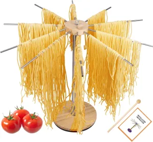 Stainless Collapsible Pasta Drying Rack,Essential for Homemade Pasta,Dryer Hanger Stand to Dry the Pasta Noodle Spaghetti,10 Arms(Hold up to 7 lbs),Transfer Wand for Pasta Maker,Rustic