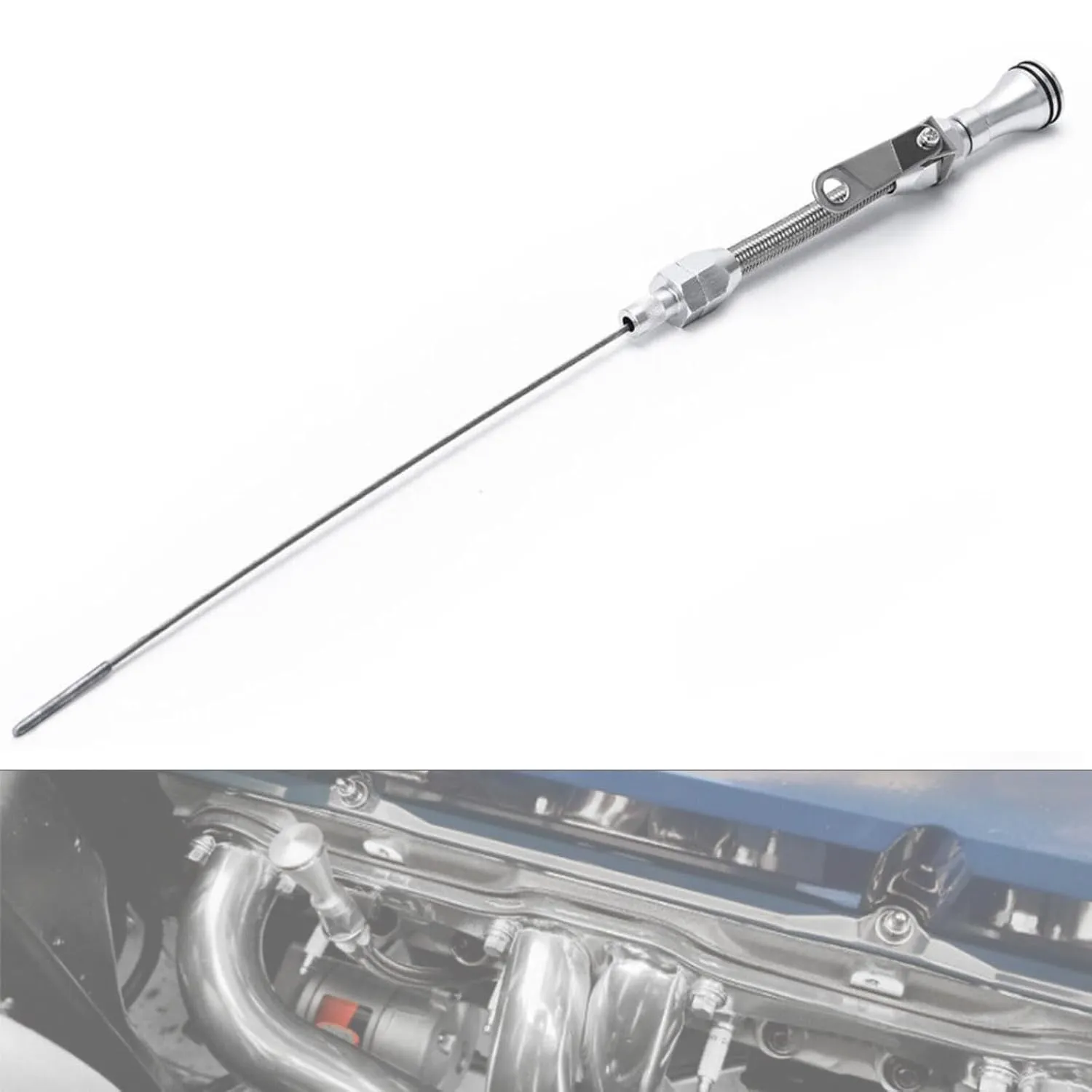 Stainless Steel Flexible Engine Oil Dipstick for Pre-79 Early (1955-1979) SBC Chevy 265 283 327 350 Mounts on Driver Side (Silver)