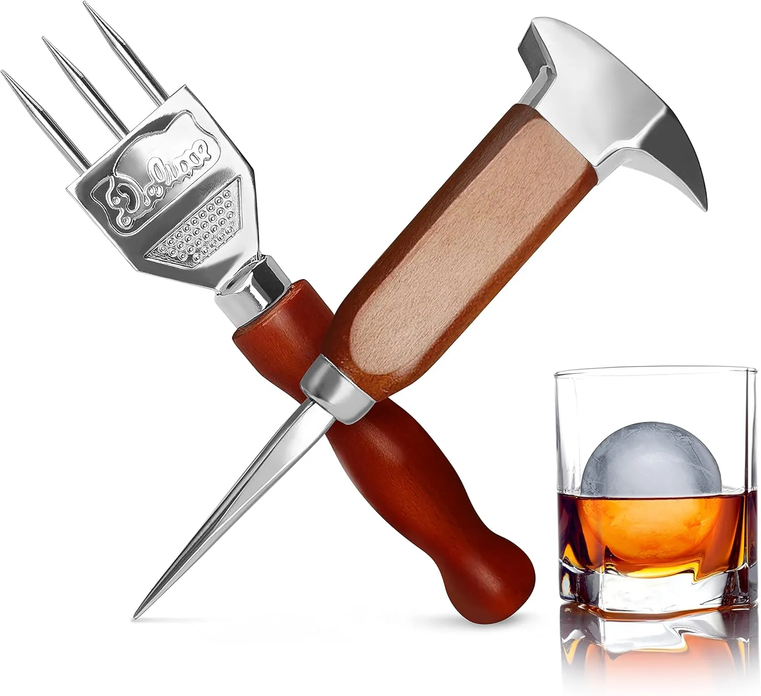 Stainless Steel Ice Pick Set, 7.2 Inch Ice Crusher and 6.8 Inch Dual-action Ice Chisel with Wood Handle, Japanese Style Ice Chipper，ideal for Kitchen, Bars, Bartender（2 Pick）