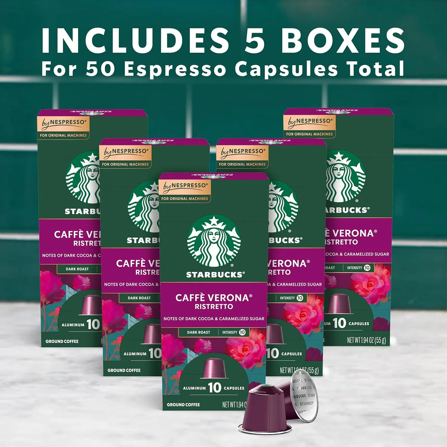 Starbucks by Nespresso Original Line, Caffè Verona, Dark Roast Coffee, 50-count Espresso Pods