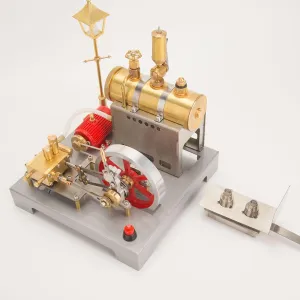 Steam Engine Kits to Build for Adults, SE-02 Metal Reversible Horizontal Stationary Steam Engine and Boiler Model Kit with Generator and Street Lamp (100PCS)