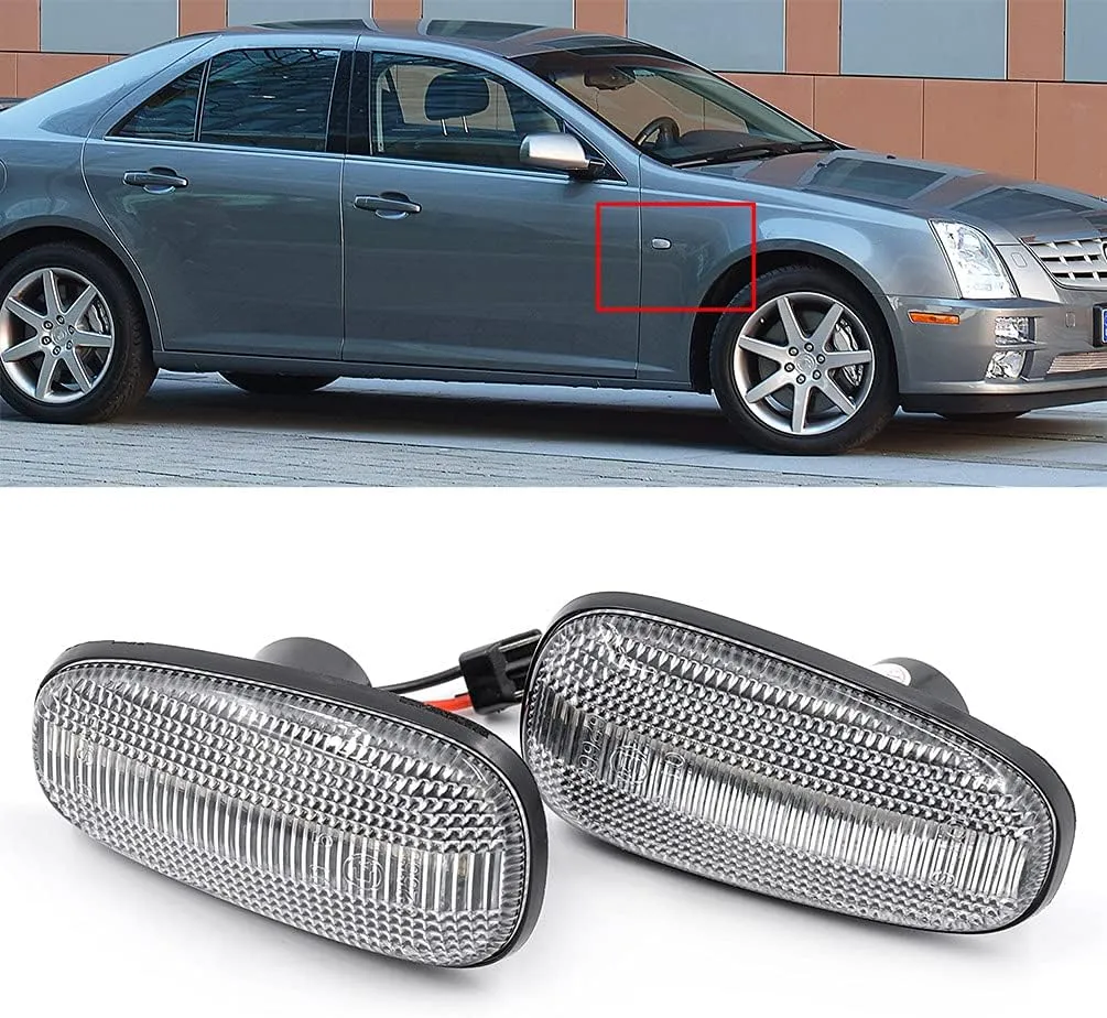 STS Clear Lens Side Marker Lamps Replacement for Cadillac STS 2005-2011 Driver Side/Passenger Side Fender Amber LED Turn Signal Lights Kits