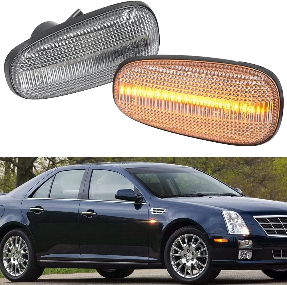 STS Clear Lens Side Marker Lamps Replacement for Cadillac STS 2005-2011 Driver Side/Passenger Side Fender Amber LED Turn Signal Lights Kits