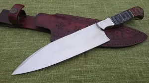 STYLISH HUNTING CUSTOME HAND MADE HIGH CARBON D2 STEEL HUNTING KNIFE WITH MICARATA HANDLE AND BEAUTIFUL LEATHER SHEATH R-A K 03