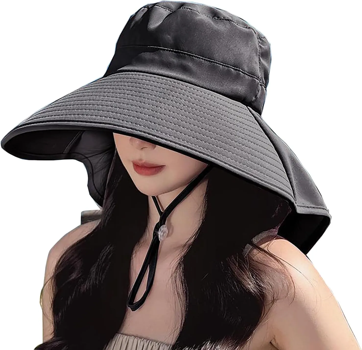 Sun Hats for Women Wide Brim UV Protection - Women's Bucket Hat for Hiking Fishing Summer Beach Ponytail Lightweight Packable Cowboy Hat Safari - Black