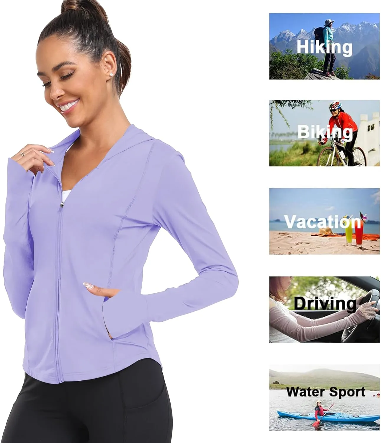 Sun Jacket For Women Long Sleeve UV Protection Lightweight Yoga Hiking Full Zip UPF 50  Athletic Top QYY2302