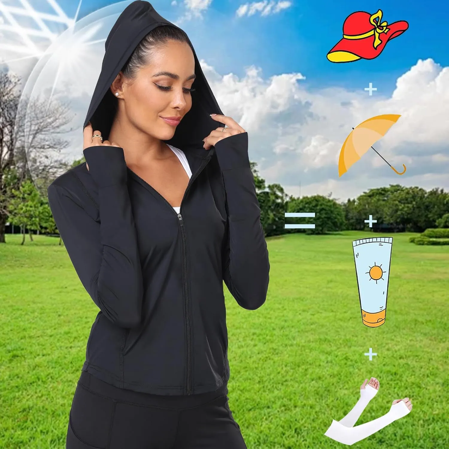 Sun Jacket For Women Long Sleeve UV Protection Lightweight Yoga Hiking Full Zip UPF 50  Athletic Top QYY2302