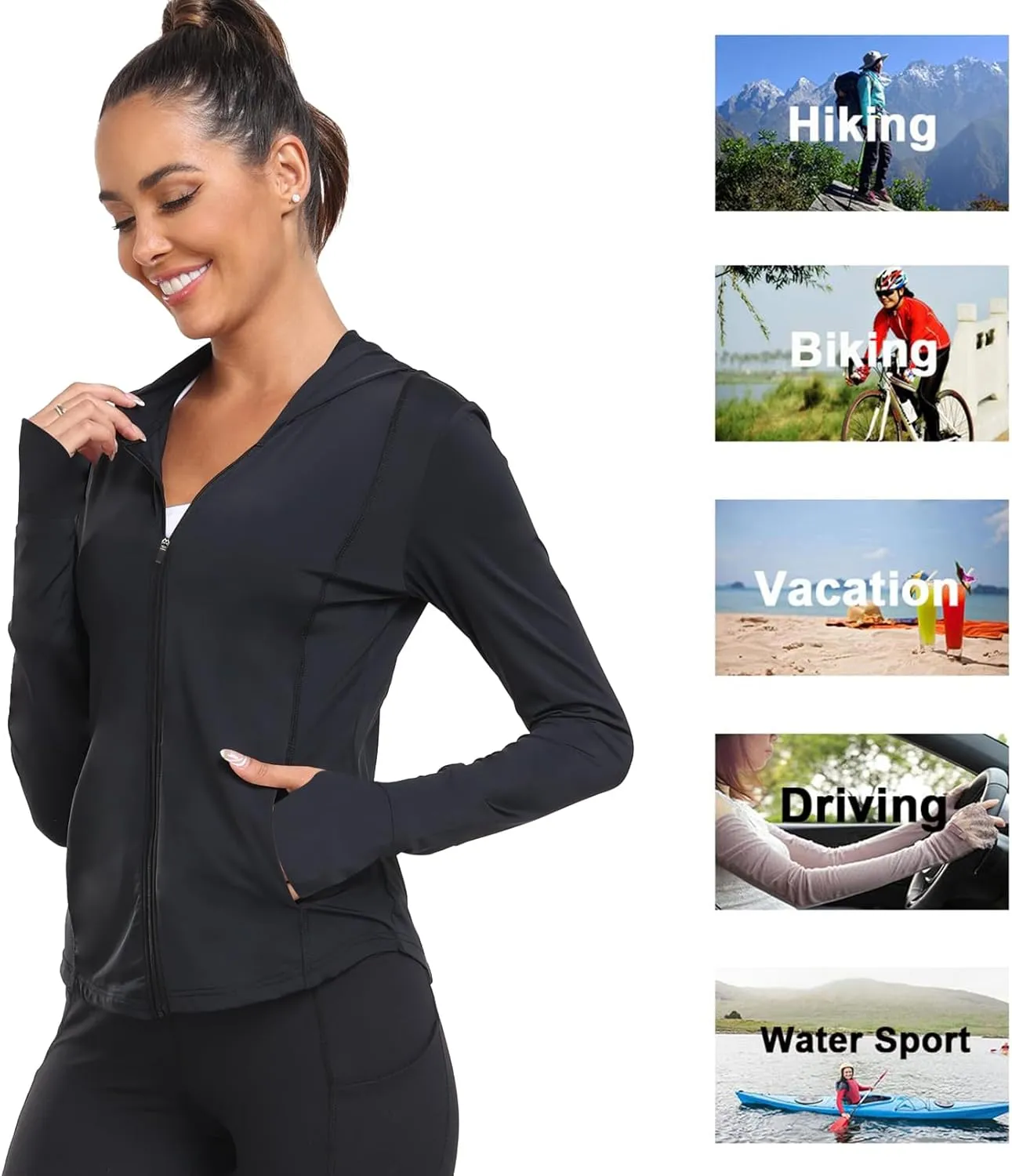 Sun Jacket For Women Long Sleeve UV Protection Lightweight Yoga Hiking Full Zip UPF 50  Athletic Top QYY2302