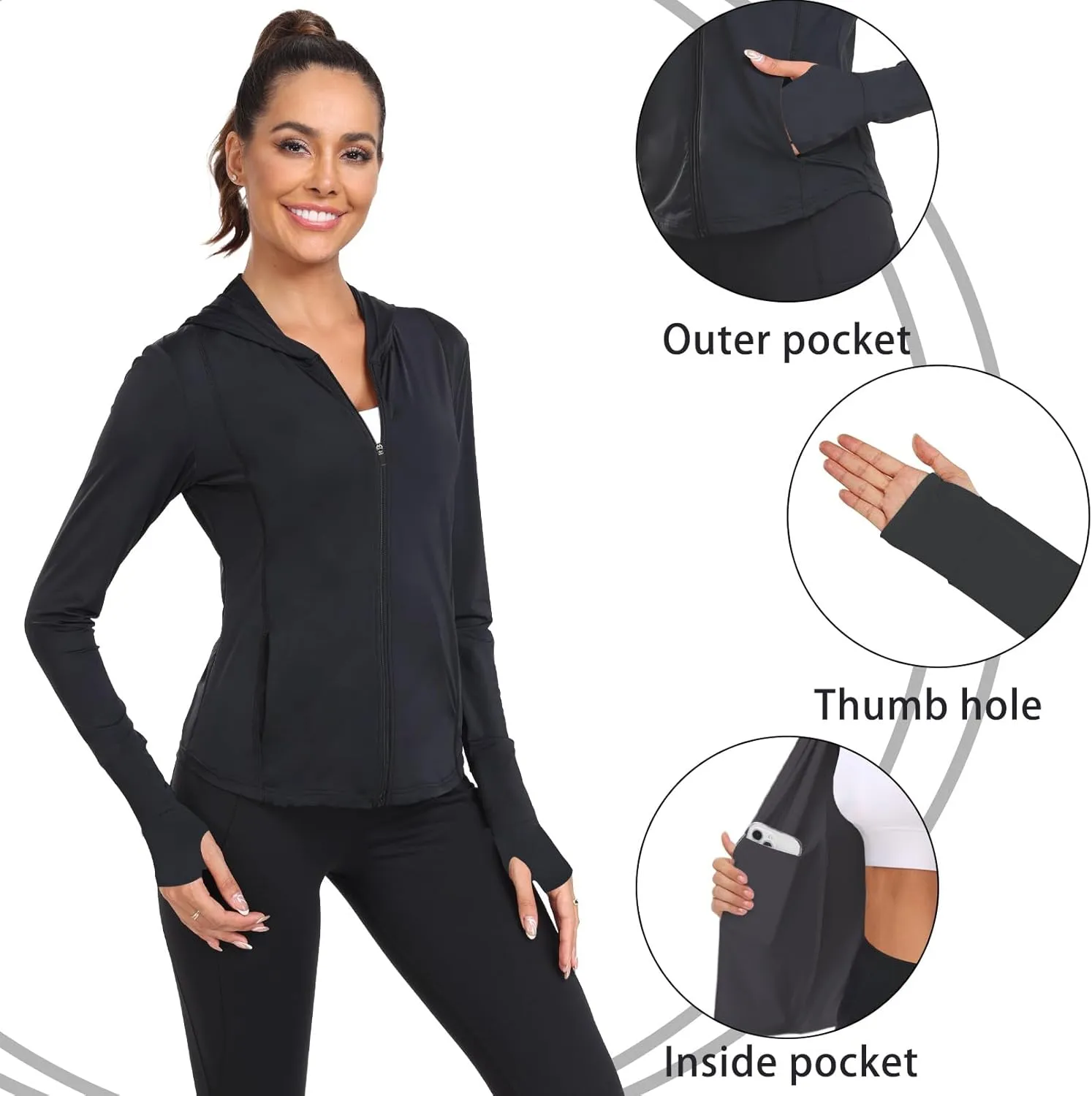 Sun Jacket For Women Long Sleeve UV Protection Lightweight Yoga Hiking Full Zip UPF 50  Athletic Top QYY2302