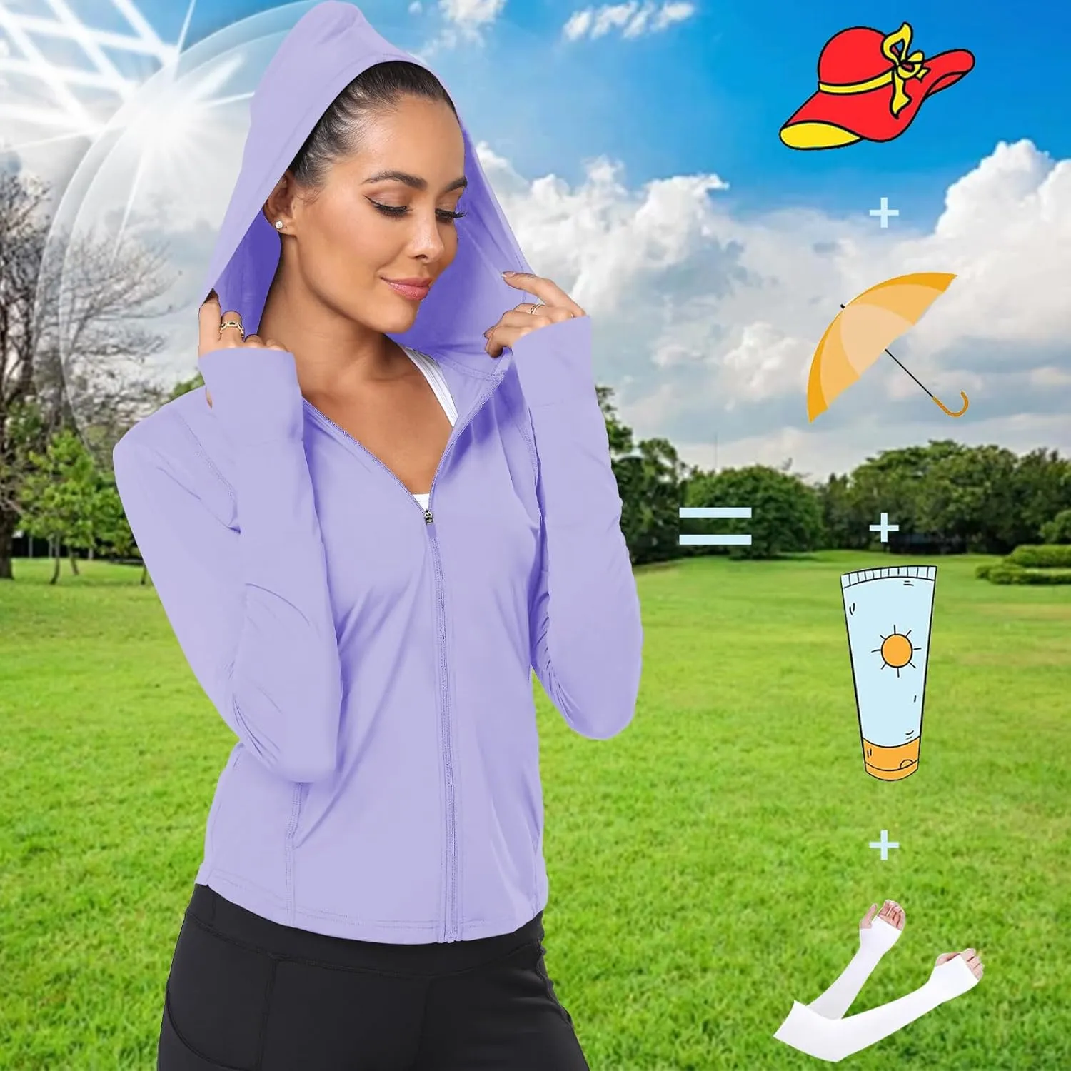 Sun Jacket For Women Long Sleeve UV Protection Lightweight Yoga Hiking Full Zip UPF 50  Athletic Top QYY2302