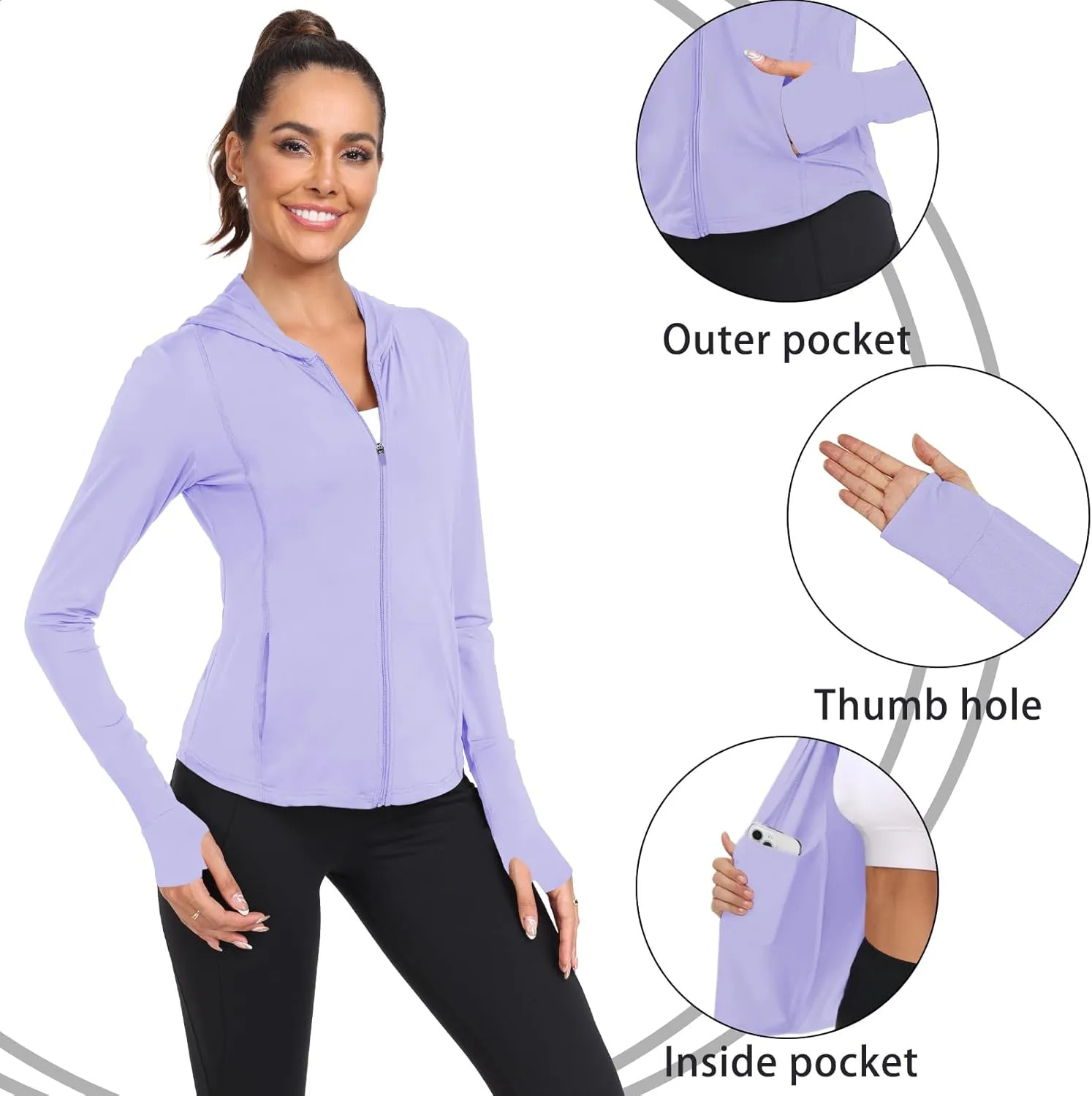Sun Jacket For Women Long Sleeve UV Protection Lightweight Yoga Hiking Full Zip UPF 50  Athletic Top QYY2302