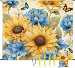 Sunflower Beach Blanket, Sandproof Beach Mat, 68 x 59 Waterproof Quick Drying Sand Free Mat with 4 x Ground Spikes for Outdoor Travel Camping Hiking, Cute Butterflies