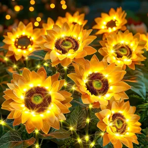 Sunflower Solar Lights Outdoor Decor: 3-Pack Artificial LED Solar Garden Lights with 3 Blooms Each - Waterproof Flower Lamp for Pathways Patio Yard Walkway Decorations - Gardening Gifts for Women 2025
