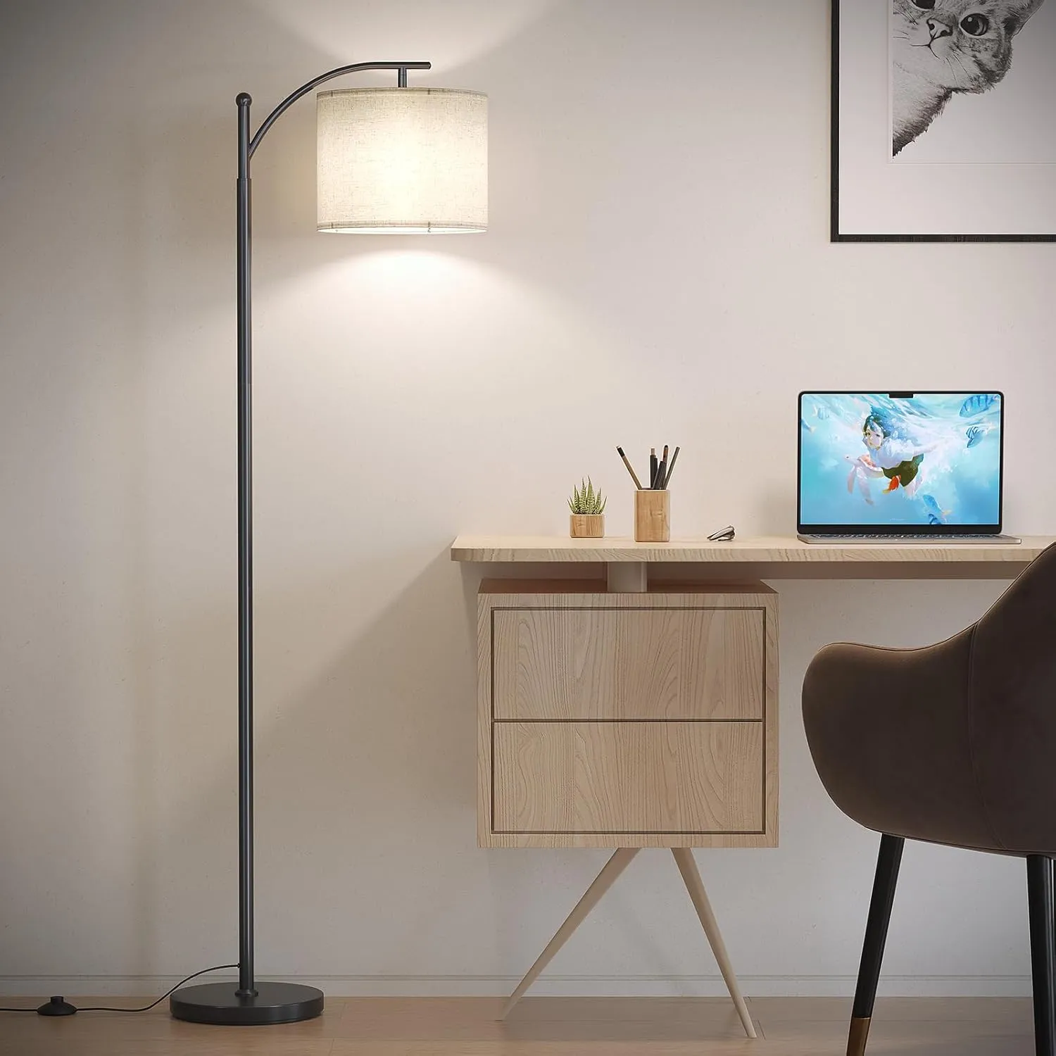 SUNMORY ARC Floor lamp, Smart APP Remote Control Standing Floor lamp with RGB Bulb, Tall Lamp with Hanging Lampshade, Dimmable Floor Lamp, Modern Floor Lamps for Living Room, Bedroom, Office