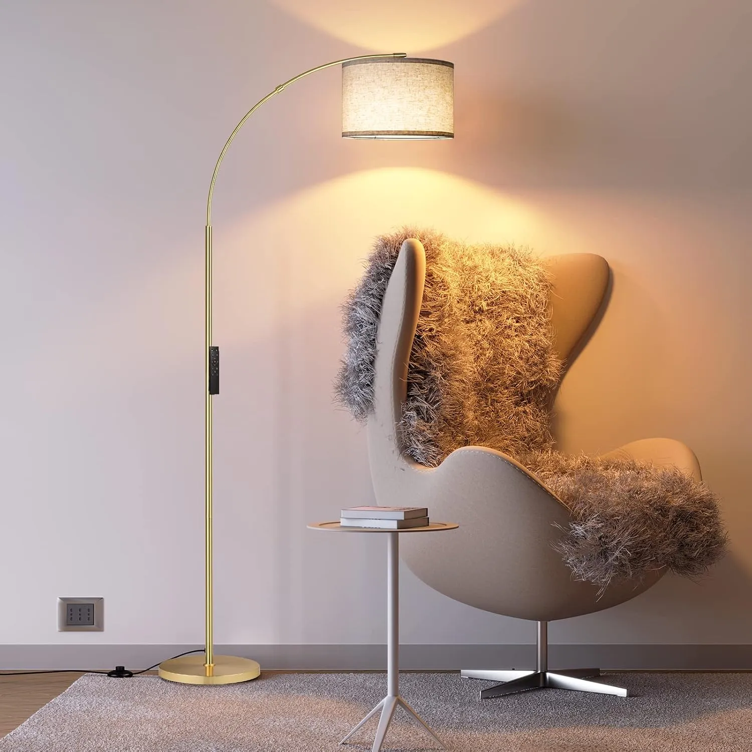 SUNMORY Arc Floor Lamp with Remote,Modern Floor Lamp with Stepless Dimmable Bulb,75″Height Tall Lamp for Living Room with Hanging Drum Shade and Weighted Base.Mid Century Standing Lamp for Bedroom.