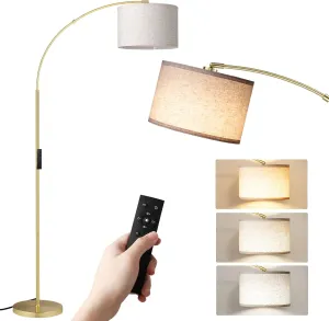 SUNMORY Arc Floor Lamp with Remote,Modern Floor Lamp with Stepless Dimmable Bulb,75″Height Tall Lamp for Living Room with Hanging Drum Shade and Weighted Base.Mid Century Standing Lamp for Bedroom.