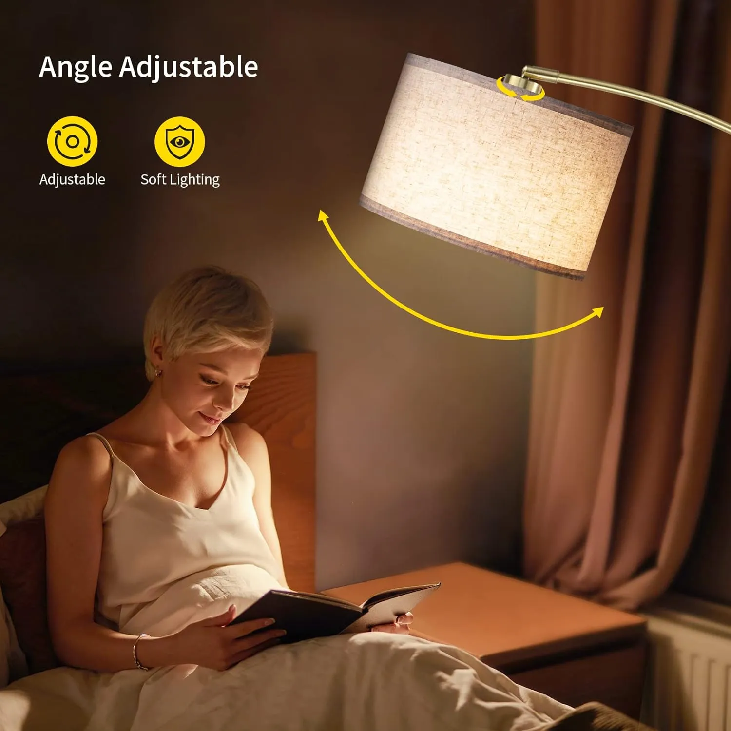 SUNMORY Arc Floor Lamp with Remote,Modern Floor Lamp with Stepless Dimmable Bulb,75″Height Tall Lamp for Living Room with Hanging Drum Shade and Weighted Base.Mid Century Standing Lamp for Bedroom.