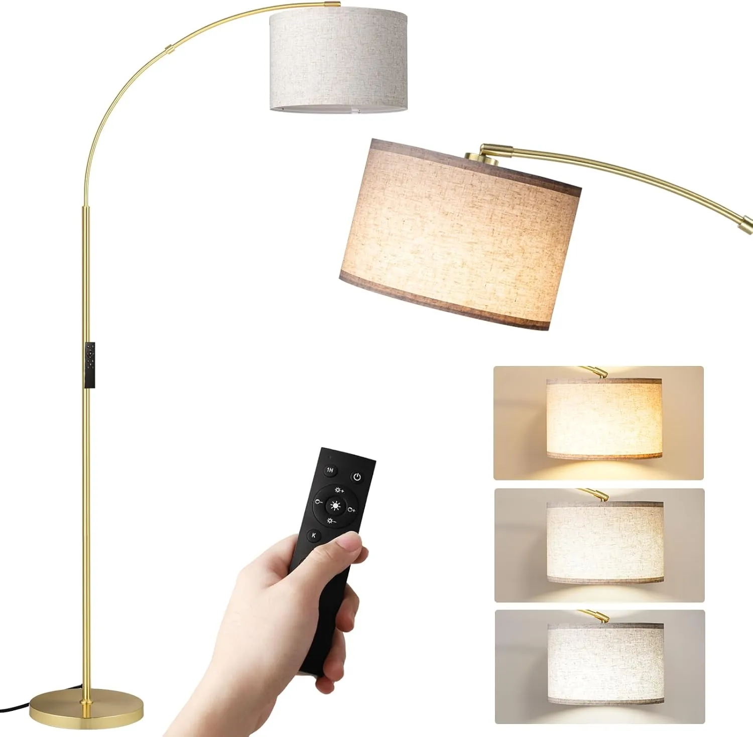SUNMORY Arc Floor Lamp with Remote,Modern Floor Lamp with Stepless Dimmable Bulb,75″Height Tall Lamp for Living Room with Hanging Drum Shade and Weighted Base.Mid Century Standing Lamp for Bedroom.